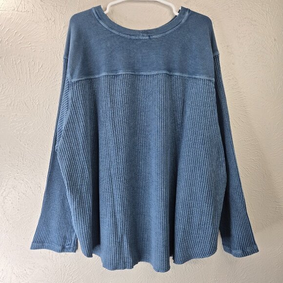 Free People One Blake Thermal Shirt XL Blue Oversized Relaxed Fit Streetwear NWT - Picture 6 of 14